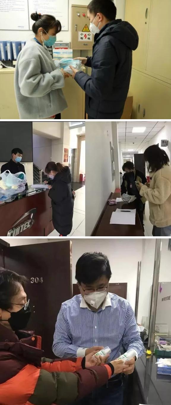 發放防護物資:口罩、手套、消毒液、洗手液